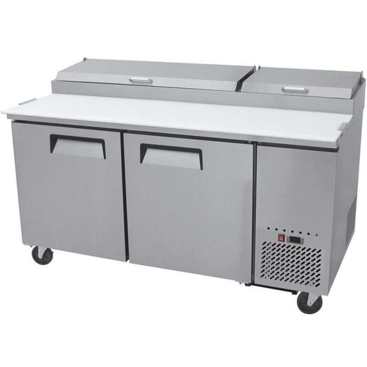 MESA DE PREPARACION DE PIZZA 2 PUERTAS 67" ATOSA MPF8202GR, PUERTAS: 2 CAP. PIES CÚBICOS: 18.5 INSERTOS: 9 PZA 1/3 GN CONSUMO ELÉCTRICO: 0.32 kW / 2.8 A CORRIENTE: 115V/1F/60Hz CABALLOS DE FUERZA: 1/5 DIMENSIONES: 1.70 m x 0.83 x 1.12 m REFRIGERANTE: R290 TEMPERATURA: 0.5 A 3.3 °C PESO: 152 Kg