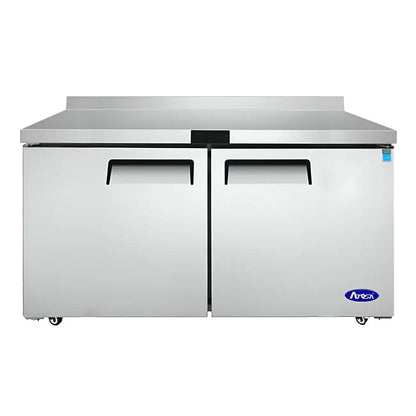 Mesa refrigerada de 2 puertas solidas de acero inoxidable con protector contra salpicaduras