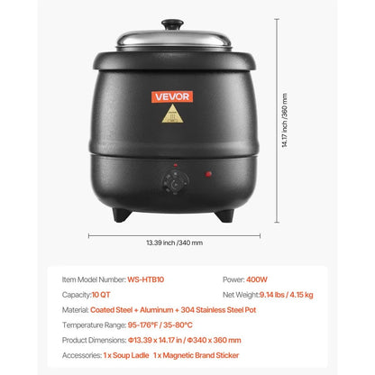 Calentador de Sopa Eléctrico 10L VEVOR WS-HTB10 OLLA BRUJA