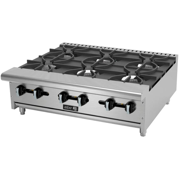 Parrilla a Gas Asber AEHP-6-36 de 6 Quemadores Acero Inoxidable