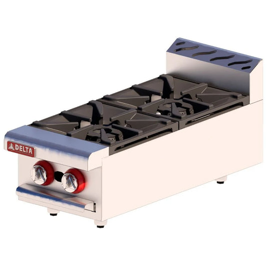 Parrilla a gas Delta 1-2-V, 64,000 BTU, 2 quemadores abiertos. Acero inoxidable, parrillas de fundición desmontables, ideal para restaurantes y hoteles de venta en Webstaurant México