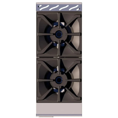 vista aerea de la Parrilla a gas Delta 1-2-V, 64,000 BTU, 2 quemadores abiertos. Acero inoxidable, parrillas de fundición desmontables, ideal para restaurantes y hoteles de venta en Webstaurant Mexico