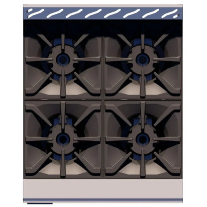Amplia superficie Delta 2-4 de 61 cm frente. Capacidad para múltiples preparaciones, parrillas de fundición desmontables