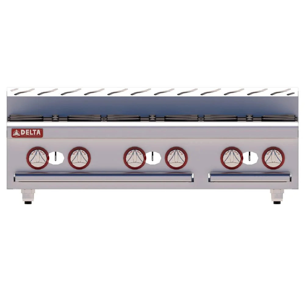Parrilla de sobremesa Delta 3-6, 180,000 BTU, 6 quemadores abiertos. Superficie 91.5 cm, máxima capacidad, ideal para banquetes y restaurantes grandes