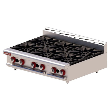 Parrilla de sobremesa Delta 3-6, 180,000 BTU, 6 quemadores abiertos. Superficie 91.5 cm, máxima capacidad, ideal para banquetes y restaurantes grandes de venta en Webstaurant México
