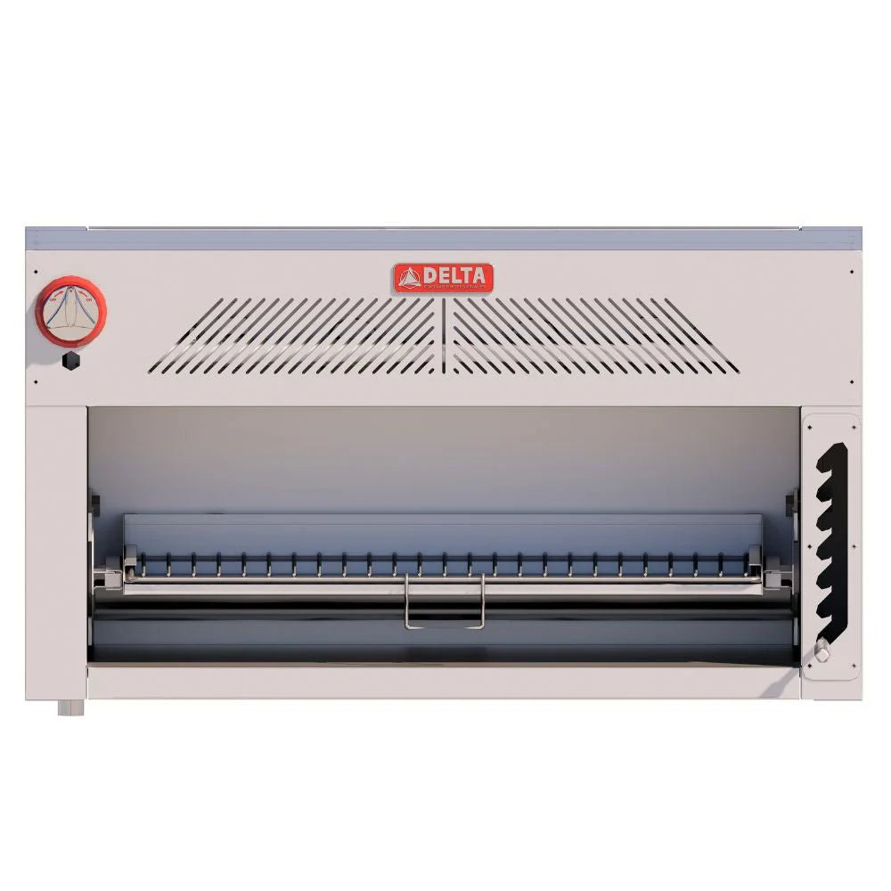 Parrilla niquelada Salamandra a gas DELTA ISE-CG ajustable en 7 alturas. Correderas fijas para posicionamiento manual, capacidad para 2 platos simultáneos.
