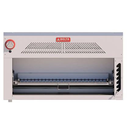 Parrilla niquelada Salamandra a gas DELTA ISE-CG ajustable en 7 alturas. Correderas fijas para posicionamiento manual, capacidad para 2 platos simultáneos.