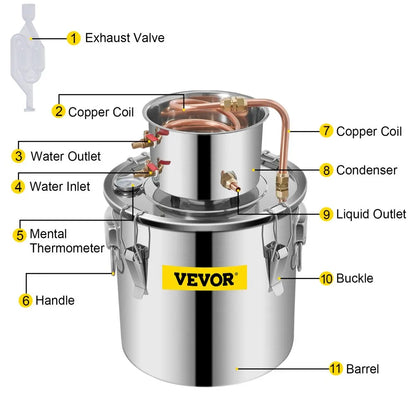 Destilador de Alcohol VEVOR - 5 Gal/21L