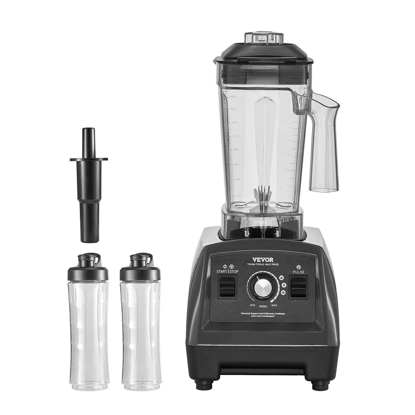 licuadora profesional VEVOR HS-208-1, incluye retacador y dos vasos de policarbonato libre de BPA de venta en Webstaurant México
