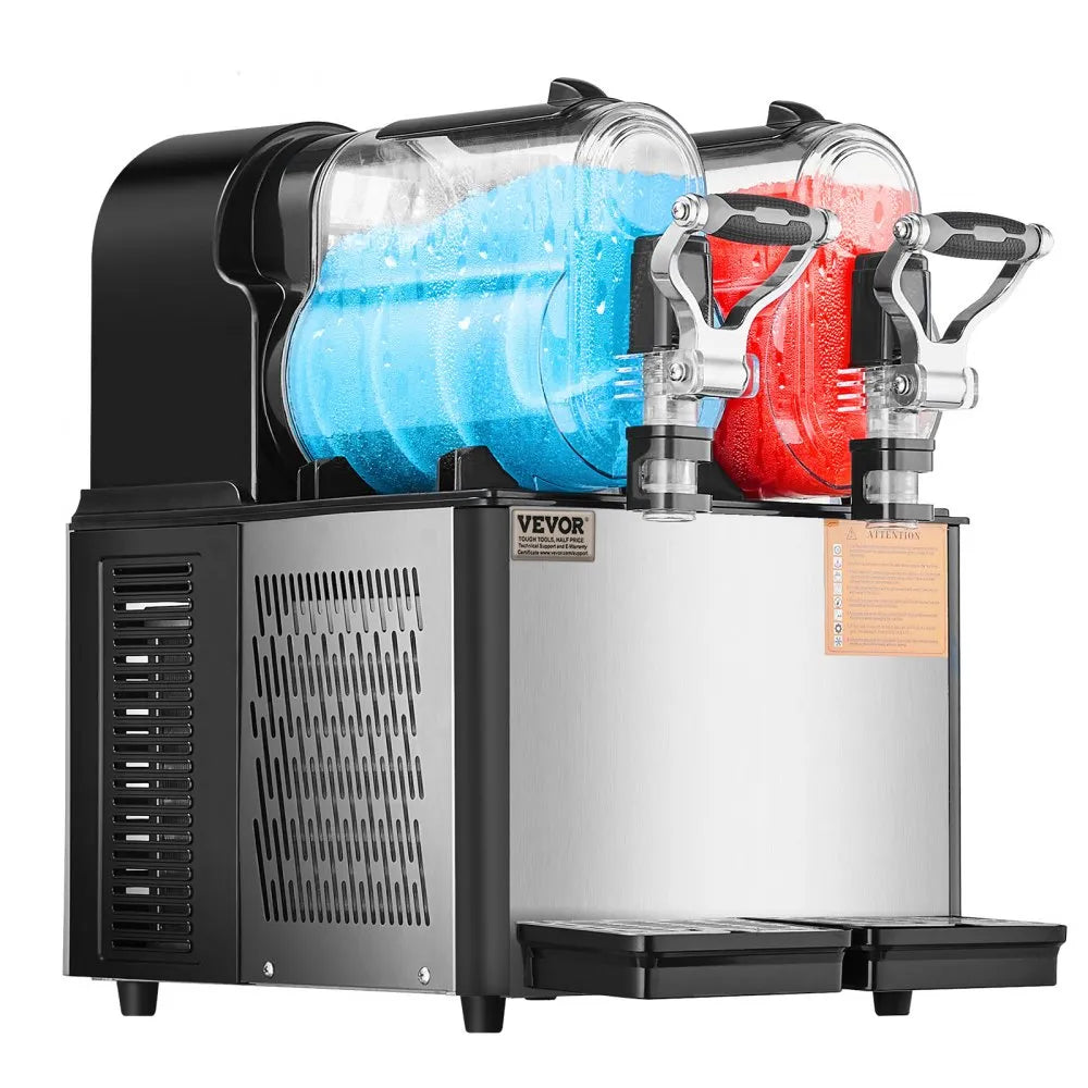 Máquina de granizados comercial VEVOR, doble tanque 3L cada uno, 340W. Acero inoxidable, para margaritas, batidos y bebidas congeladas