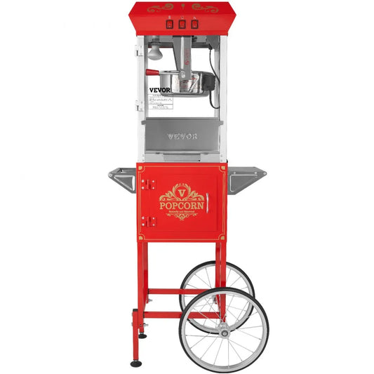 Máquina de palomitas VEVOR NP08001SEC con carro, 850W, 48 tazas por lote. Hervidor acero inoxidable, vidrio templado, color rojo estilo cine