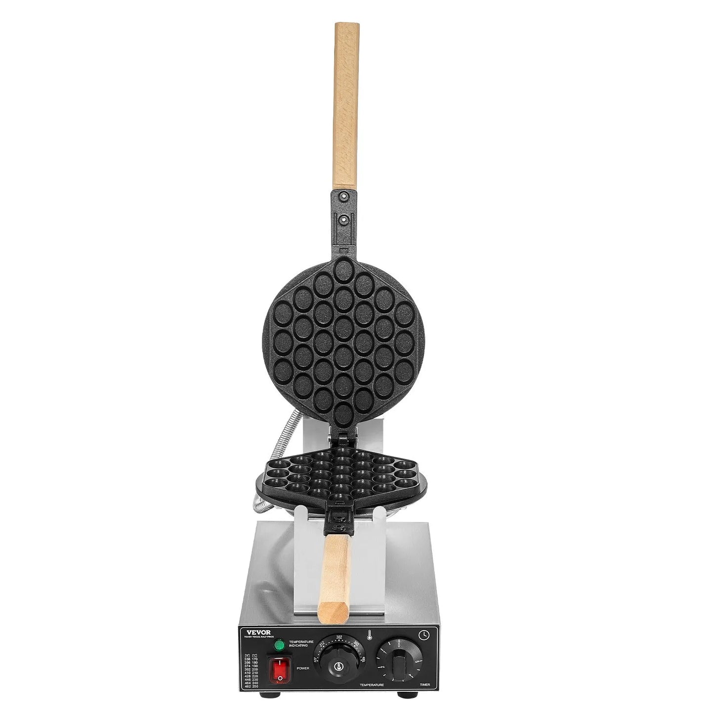 Waffles de burbuja decorados con chocolate y frutas. Máquina VEVOR perfecta para cafeterías y uso doméstico creativo