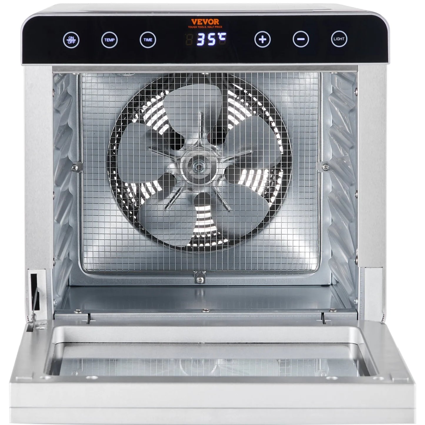 Sistema de circulación de aire caliente 360° en la Maquina deshidratadora VEVOR SS-06A . Ventilador trasero de 700W para secado uniforme en todas las bandejas De Venta en Webstaurant México
