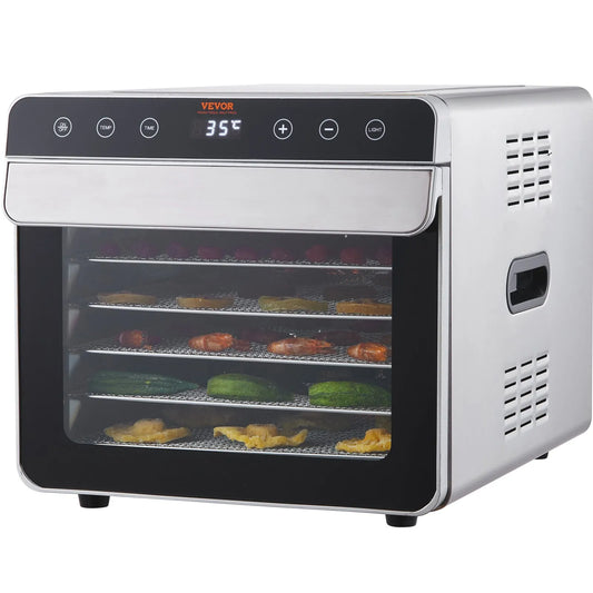 Maquina Deshidratadora de alimentos VEVOR SS-06A, 6 bandejas de acero inoxidable, 700W de potencia. Control digital de tiempo y temperatura, certificación ETL para seguridad. de venta en Webstaurant México