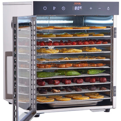 Deshidratadora VEVOR SS-10H , con 10 bandejas de acero inoxidable 304, de venta en Webstaurant México , ideal para fruta, carnes y semillas