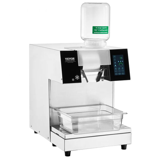 Máquina de hielo en copos comercial VEVOR QLX1203-1, producción 180 kg por día, gabinete de acero inoxidable con sistema de refrigeración líquida