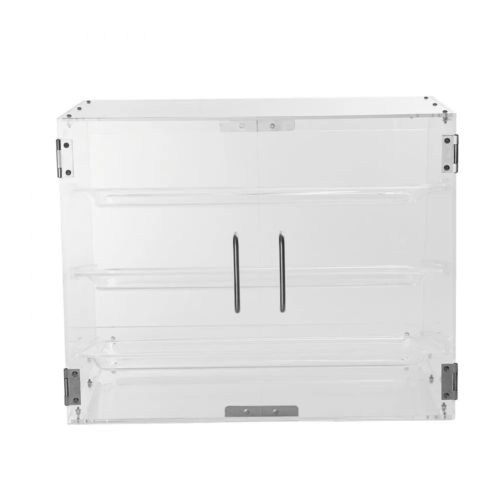 vitrina expositora VEVOR CX-02, 3 niveles acrílico, bandejas extraíbles 51x35cm, puerta trasera magnética, panadería comercial