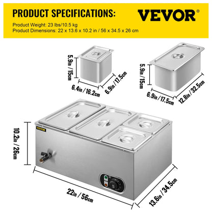 Calentador de Alimentos Comercial VEVOR PT4BM-42B110VLRI8V1