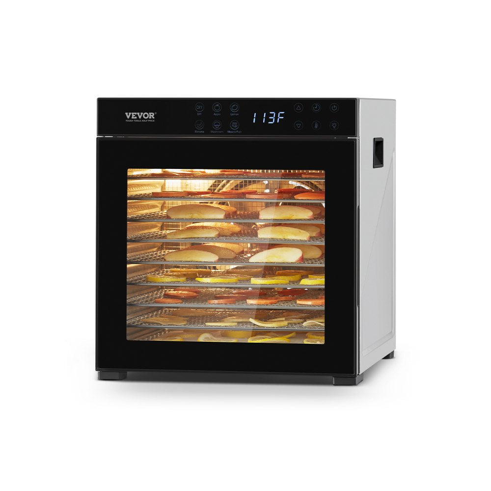 Deshidratador de alimentos VEVOR FD-1018, 10 bandejas acero inoxidable 304, 1000W, capacidad 25L. Temperatura ajustable 37-77°C, temporizador 48h, para carne seca y frutas
Datos Clave para Descripción:
✅ Potencia: 1000W
✅ Capacidad: 25L total
✅ Bandejas: 10 unidades acero inoxidable 304 (28.5x30.5cm c/u)
✅ Temperatura: 37-77°C (99-170°F)
✅ Temporizador: 0-48 horas
✅ Motor: 1150 RPM para circulación uniforme
✅ Dimensiones: 34 x 40.5 x 36.5 cm
✅ Peso: 9.2 kg
✅ Incluye: 2 rollos de silicona para frutas