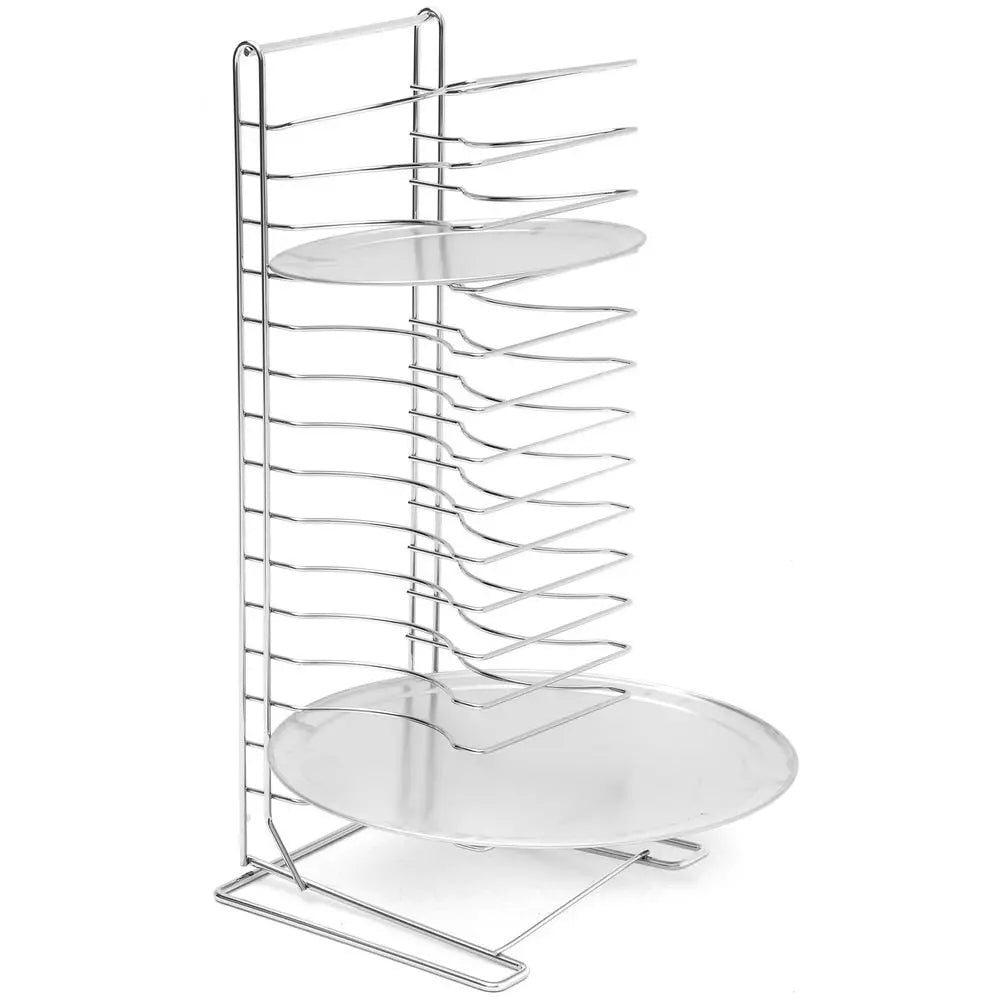 Espiguero Rack para 15 pizzas en Acero Cromado CRPT1015 marca thunder group con charolas demostrativas