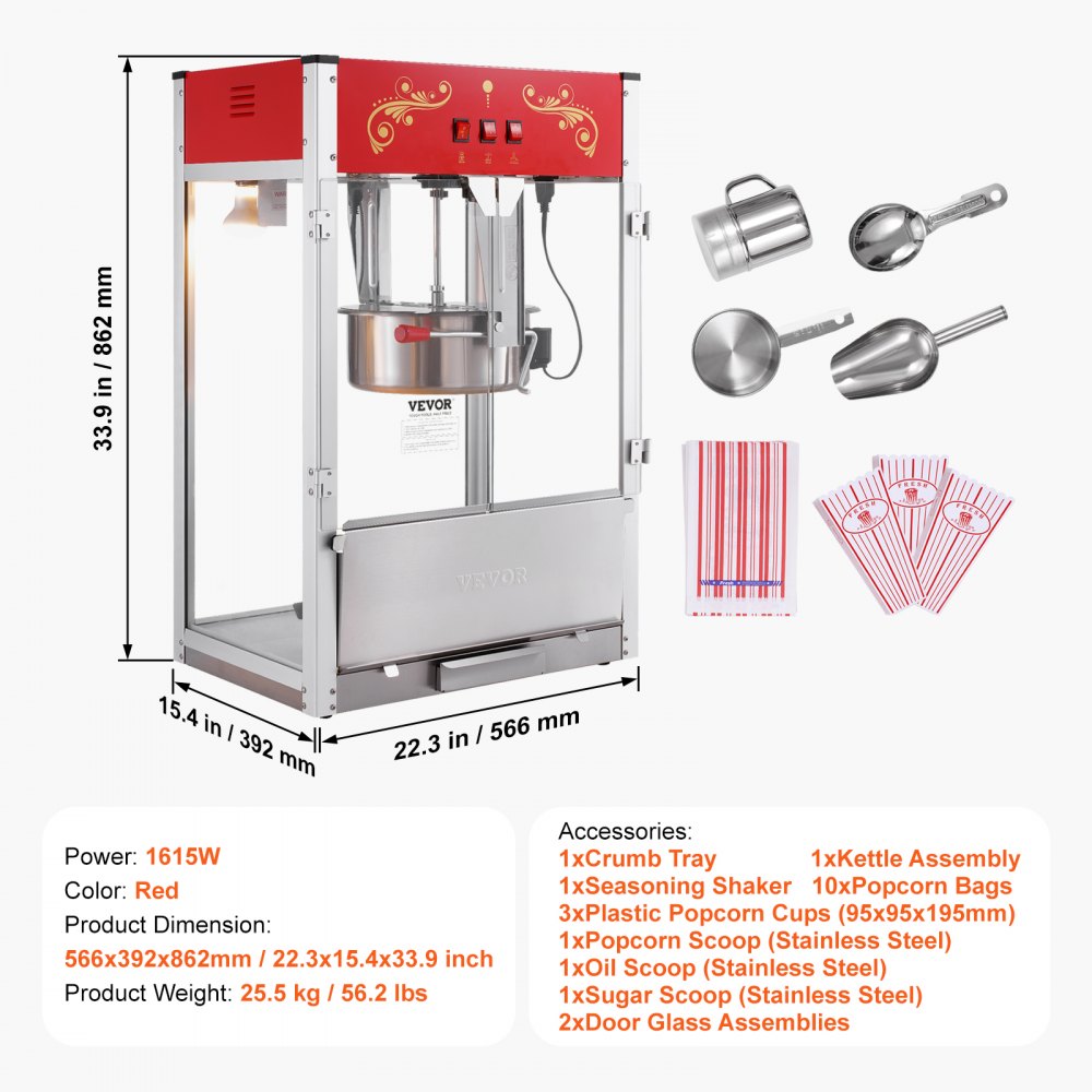 Máquina para hacer palomitas de maíz 16OZ VEVOR  TSBMHJ16OZ14CQR1LV1