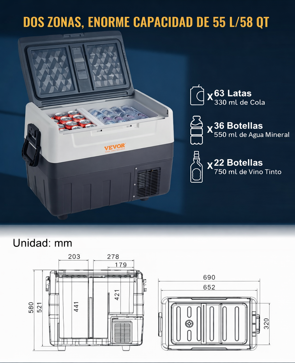 Refrigerador Portátil VEVOR T55K Hielera refrigerada
