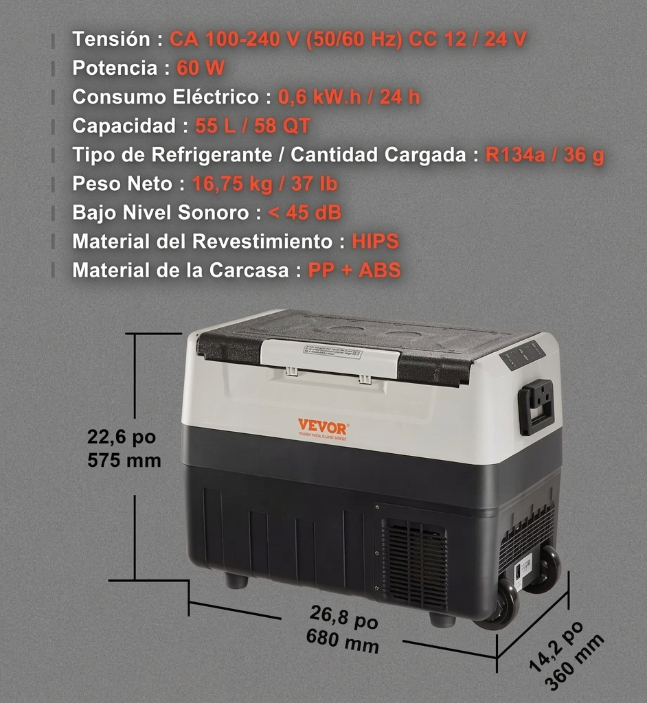 Refrigerador Portátil VEVOR T55K Hielera refrigerada