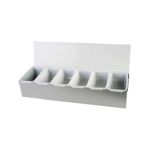 caja de condimentos en acero inoxidable con 6 insertos de plastico SLCN006